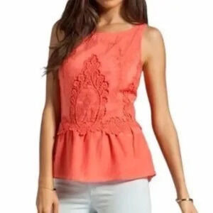 Dolce Vita Silk Blend Lace Peplum Tank in Coral - Size 2